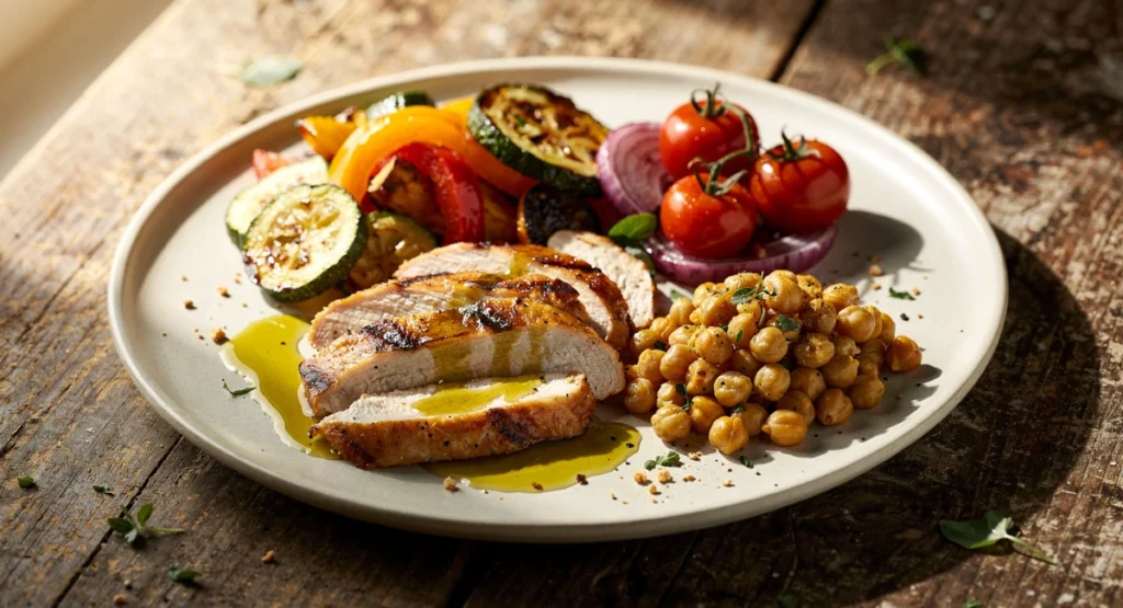 Mediterranean Diet for Energy: The Beginner Guide to Stable All-Day Energy mediterranean balanced plate with protein fiber and healthy fats