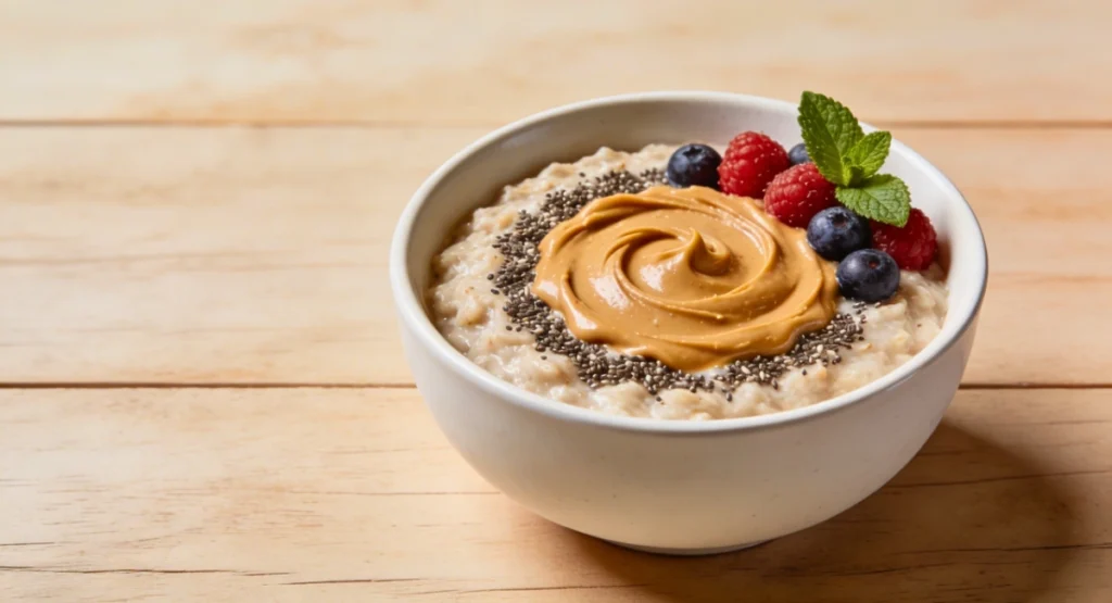 5 Breakfasts That Keep You Full for Hours (No More Mid-Morning Hunger) Oatmeal with chia seeds and peanut butter balanced breakfast for fullness and stable blood sugar