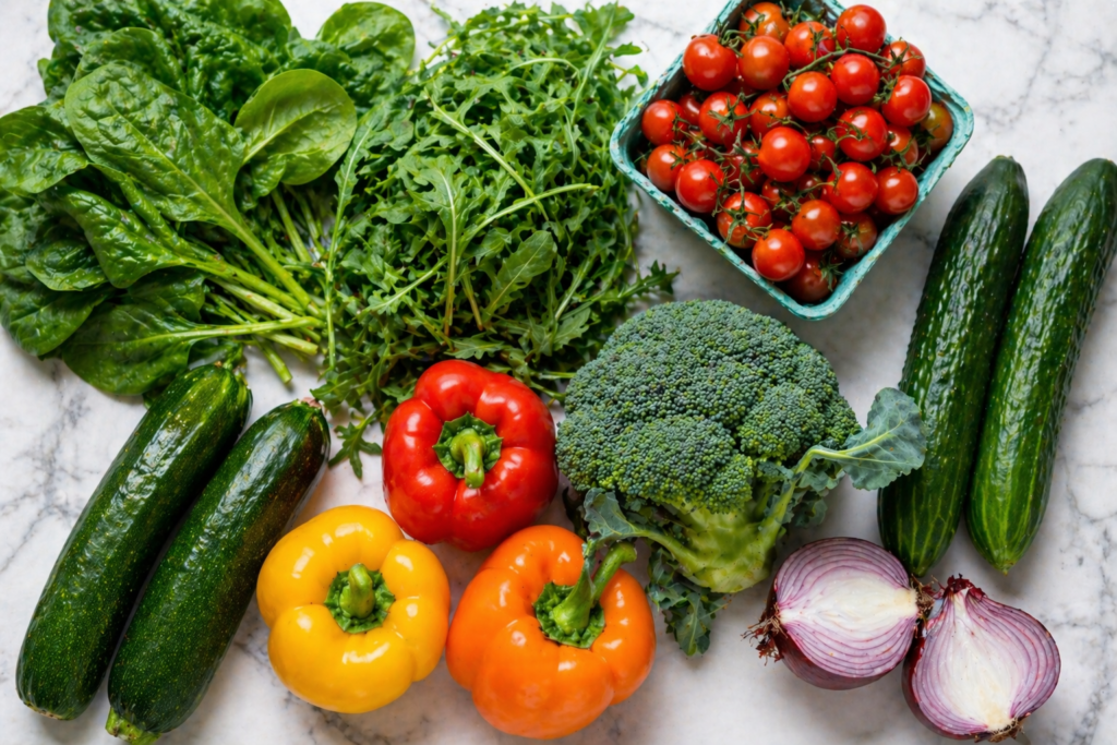 Fresh vegetables on a marble surface