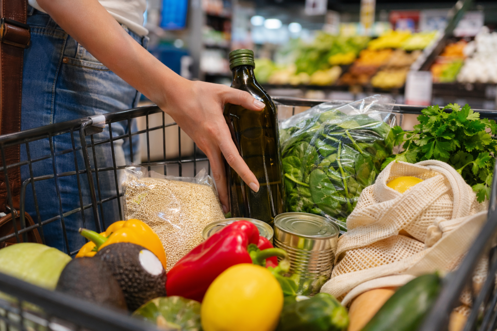 Grocery cart with fresh produce