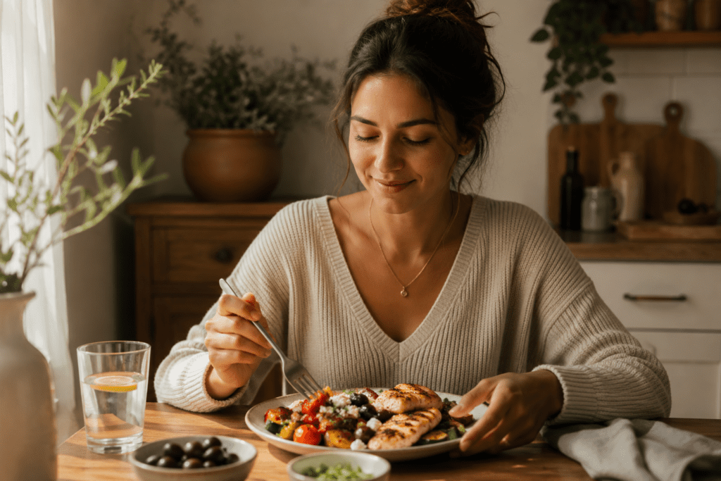 Why Am I Still Hungry After Eating? 5 Reasons That Actually Make Sense Woman eating healthy meal