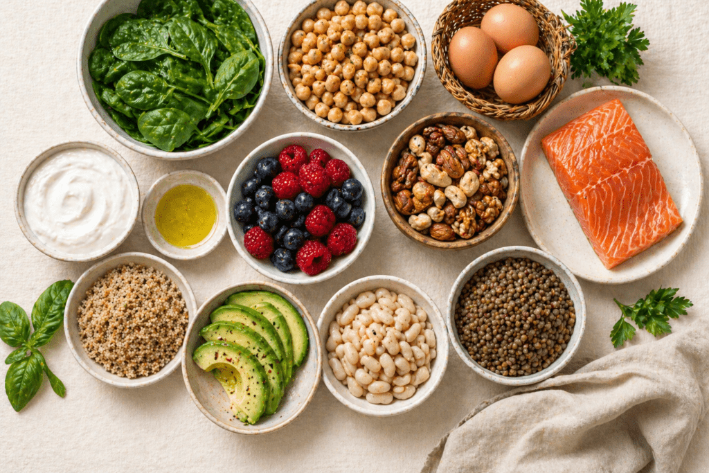 12 most filling Mediterranean foods arranged together