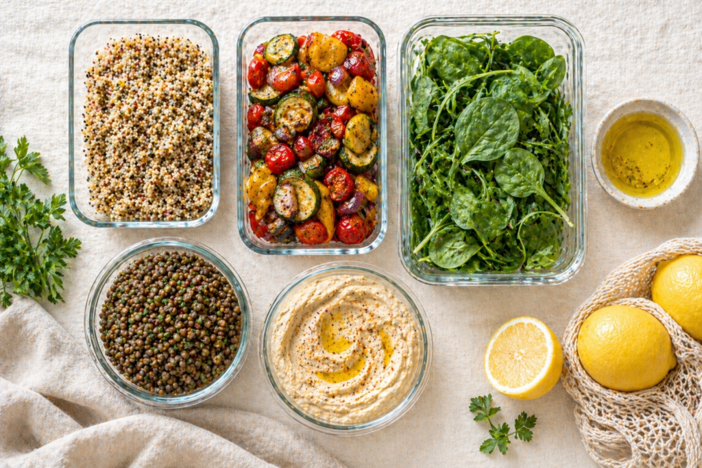 Mediterranean meal prep using simple kitchen tools