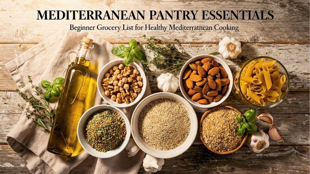 mediterranean pantry essentials olive oil legumes grains nuts herbs
