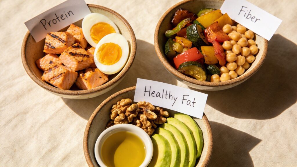 Three healthy food bowls