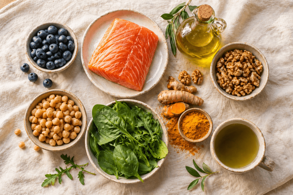 Healthy food ingredients laid out