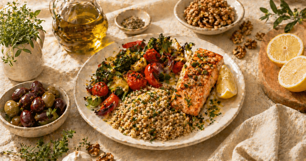 Salmon with roasted vegetables