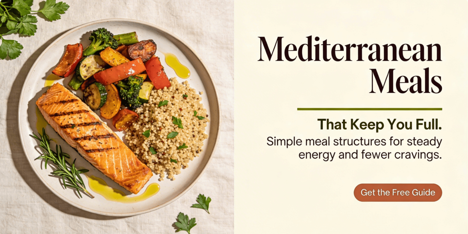Mediterranean meal flat lay with grilled salmon, roasted vegetables and quinoa — EnergiSource Wellness homepage banner