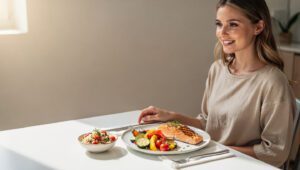 Woman enjoys healthy meal