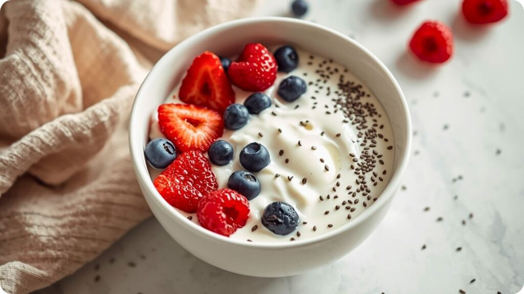 high protein breakfast yogurt berries chia