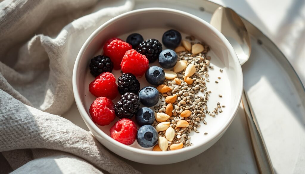 What to Eat for Breakfast to Stop Cravings All Day high protein yogurt breakfast chia berries