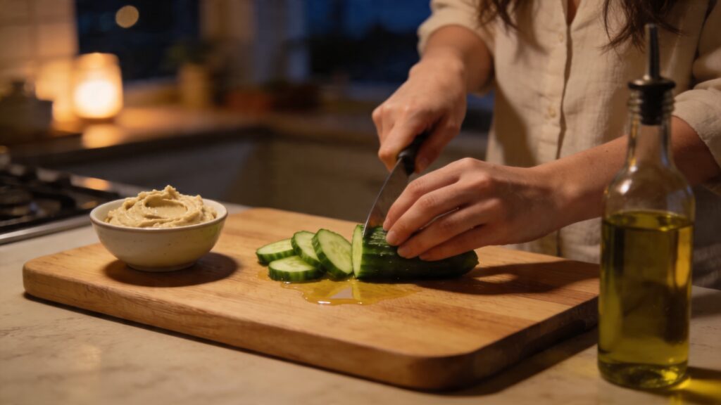 Cucumber slicing for hummus