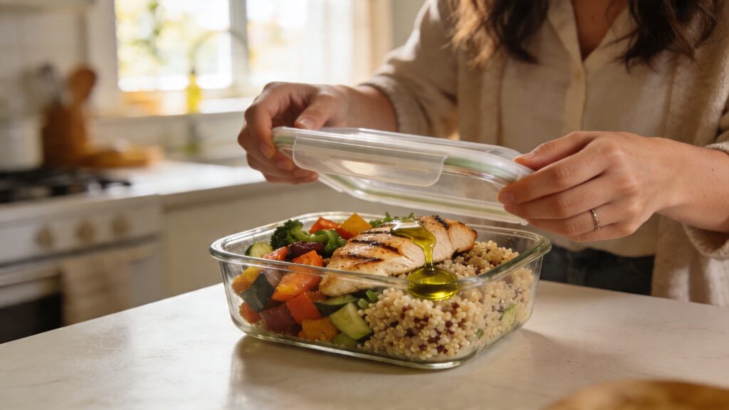 Healthy prepared meal with chicken