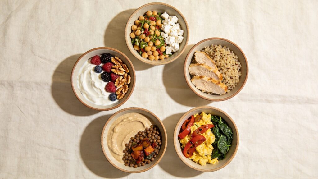 Healthy bowls of food arranged