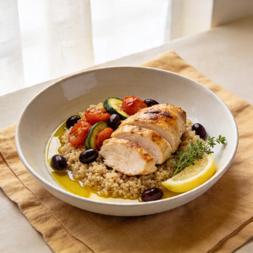 Grilled chicken with quinoa bowl