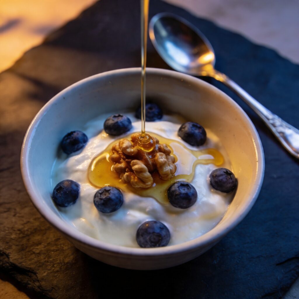 Yogurt with blueberries and honey