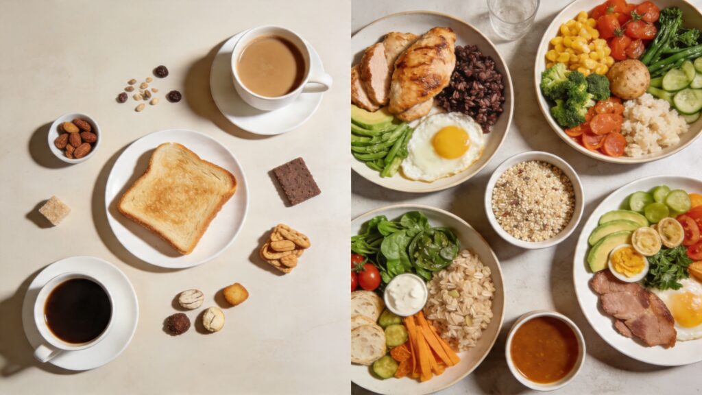 comparison of light meals versus balanced meals that keep you full longer