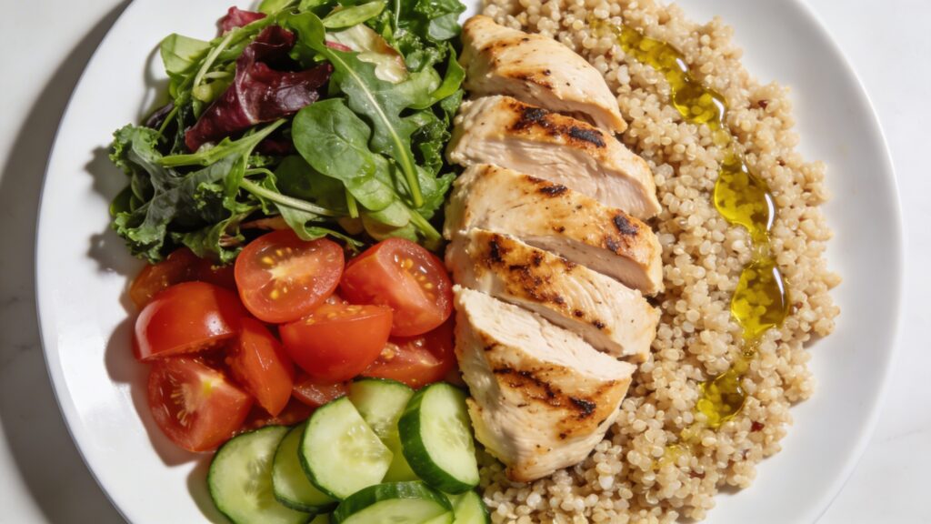 How to Stay Full in a Calorie Deficit (Without Feeling Deprived) Grilled chicken and quinoa salad