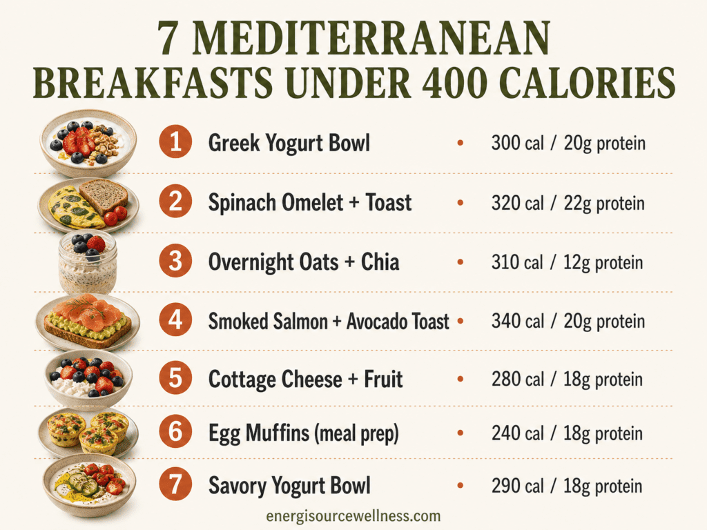 Mediterranean breakfasts under 400 calories