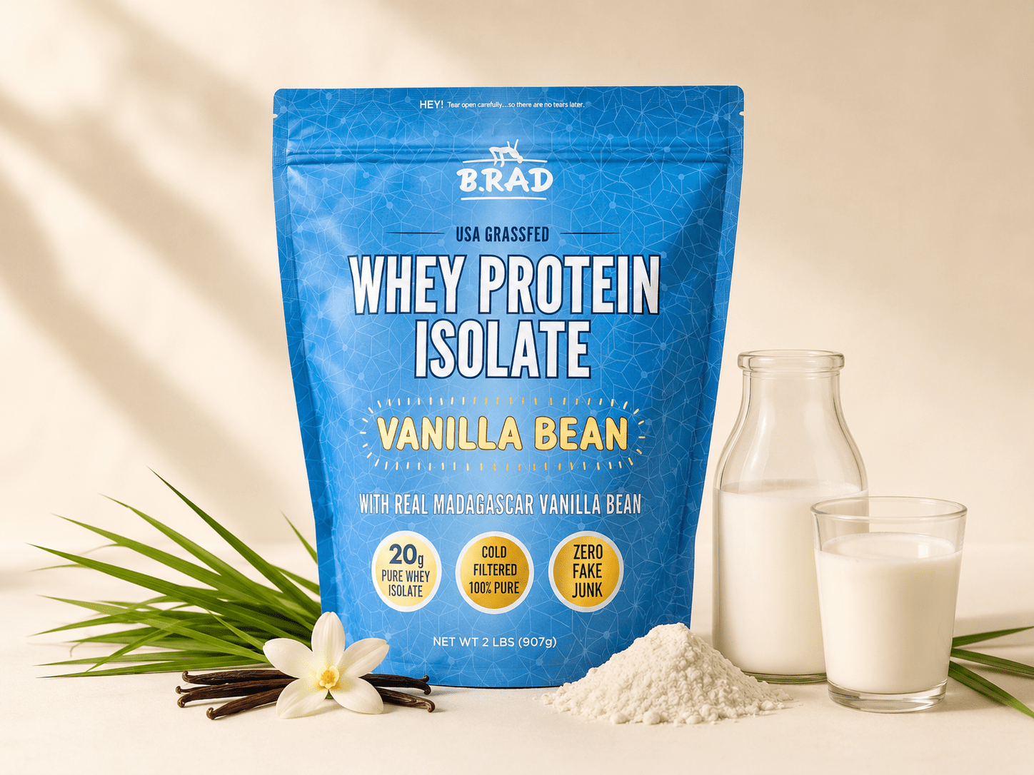 B.rad grass-fed whey protein isolate ultra pure — clean protein powder USA sourced