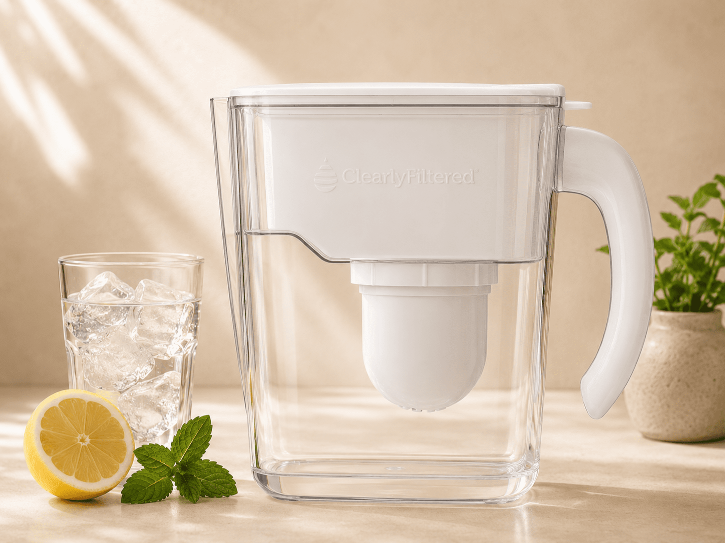Clearly Filtered water pitcher with filter — removes 365 plus contaminants including PFAS fluoride and lead