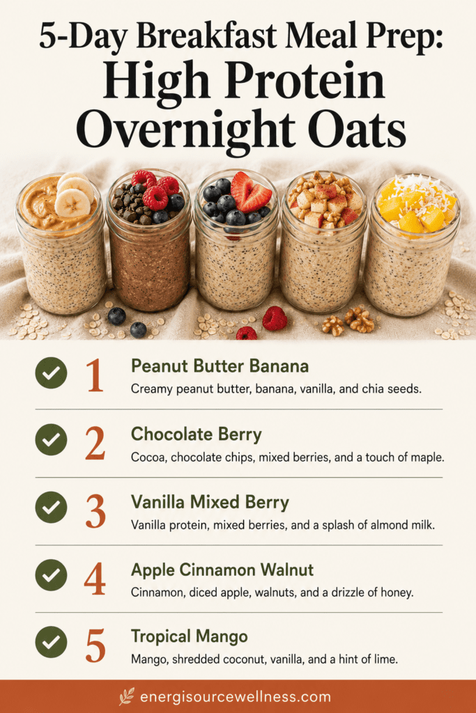 High Protein Overnight Oats with Chia Seeds That Keep You Full Five high protein overnight oats.