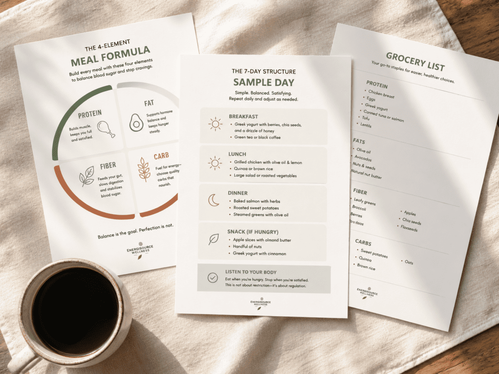 Cravings Control Reset Review: What Is Inside the $27 PDF and Is It Worth It? Inside the Cravings Control Reset PDF showing the four-element meal formula and 7-day structure pages