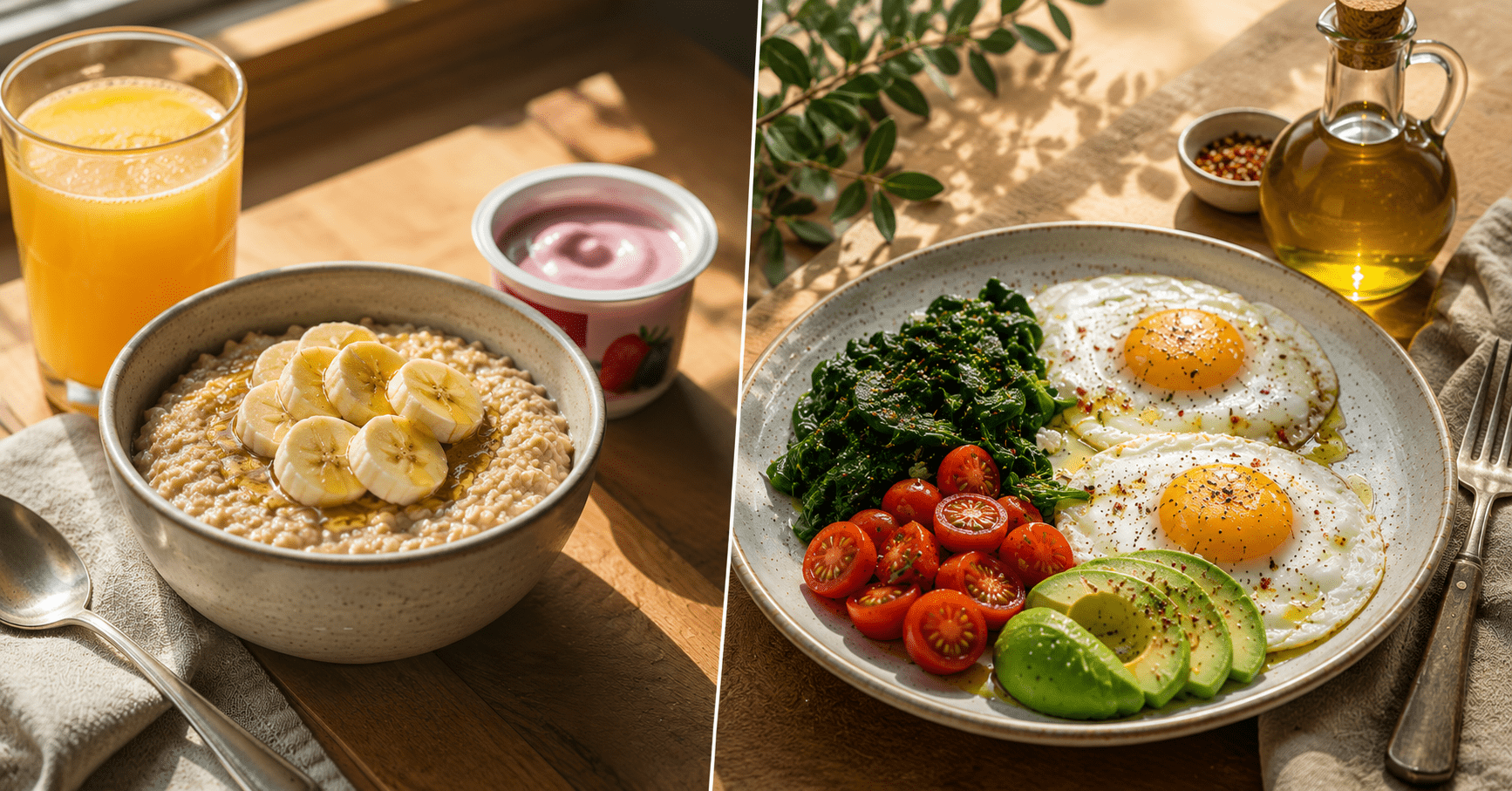 The Best Breakfast for Stable Blood Sugar All Day (It Is Not What the Health Food Industry Sells You) Best breakfast for stable blood sugar comparison showing high carb sweet breakfast versus Mediterranean protein first savory breakfast side by side