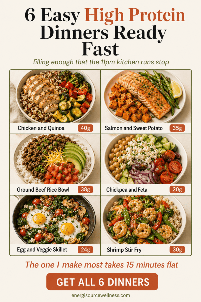 Six easy high protein dinners with protein amounts, easy high protein dinner ideas ready fast