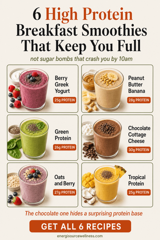  Six high protein breakfast smoothie recipes with protein amounts, filling high protein smoothies that keep you full
