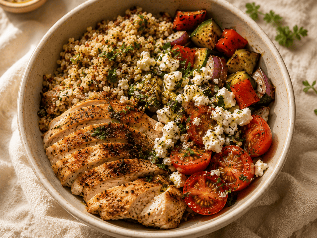 Eat This Much Alternatives: 5 Honest Options for 2026 Mediterranean dinner bowl on cream linen surface representing structure-based meal planning