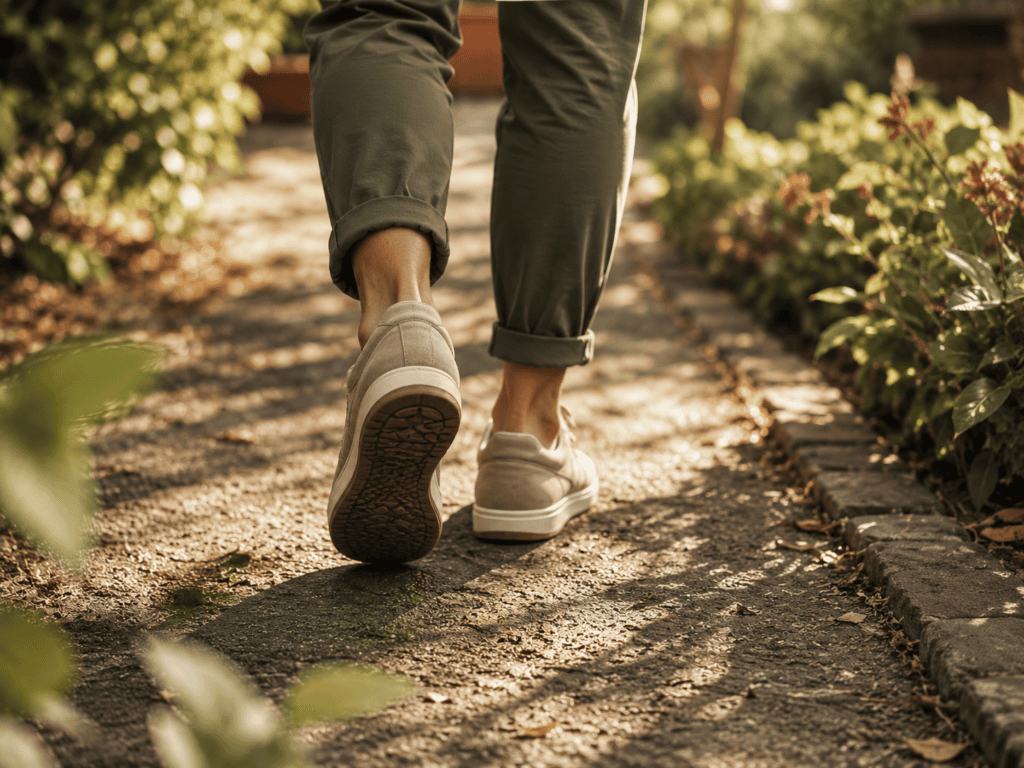 Person walking outdoors after a meal representing a natural blood sugar method compared to GlucoTonic supplement
