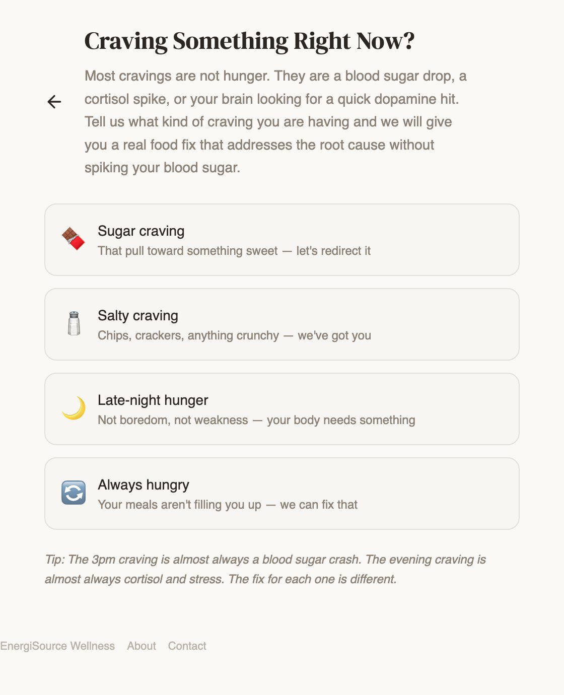 Full Plate Method Craving Rescue screen matching a craving to a real food fix