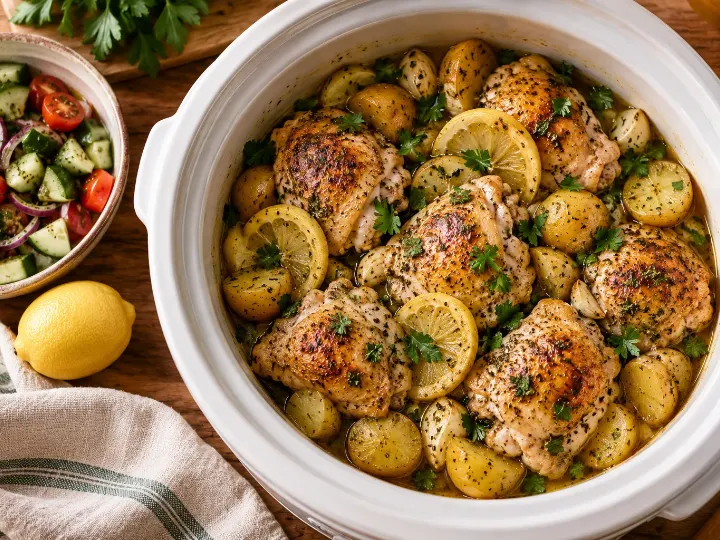 Greek lemon chicken with vegetables, a high-protein Mediterranean dinner from Day 1 of the Cravings Control Reset
